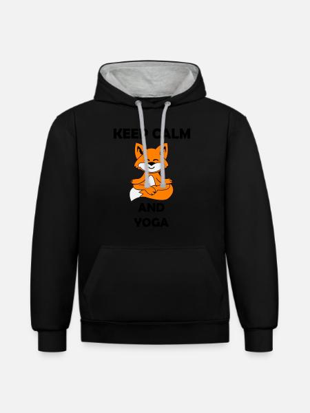 Yoga Fox Keep Calm - Contrast hoodie - black/heather grey