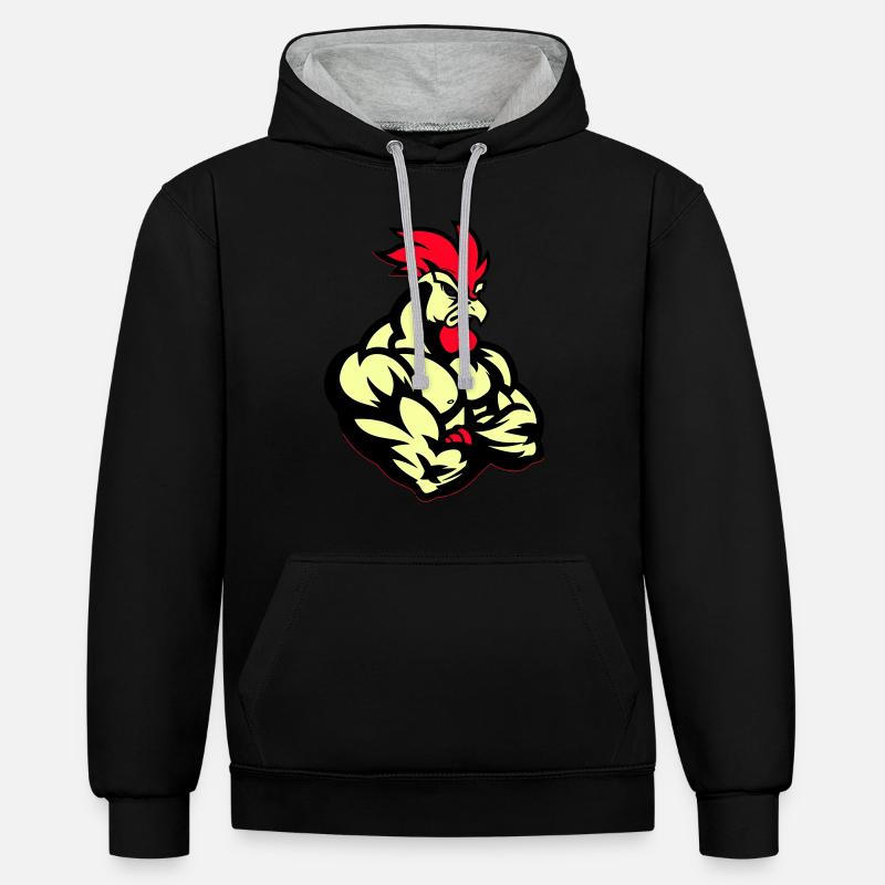 hahn comic - Kontrast-Hoodie - Schwarz/Grau meliert