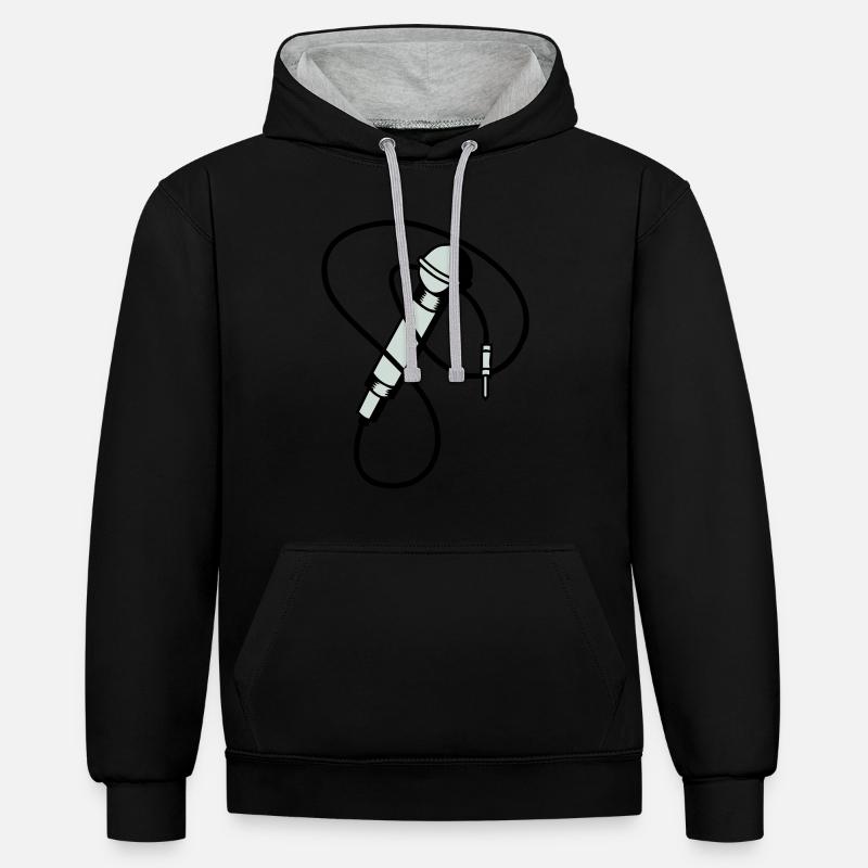 microphone - Kontrast-Hoodie - Schwarz/Grau meliert