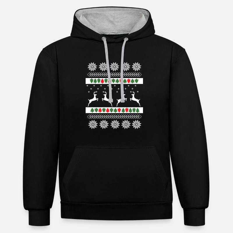 Weihnachtspulli Norweger Muster Rentiere - Kontrast-Hoodie - Schwarz/Grau meliert