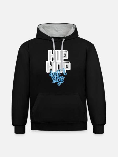 HIP HOP don‘t stop - Kontrast-Hoodie - Schwarz/Grau meliert