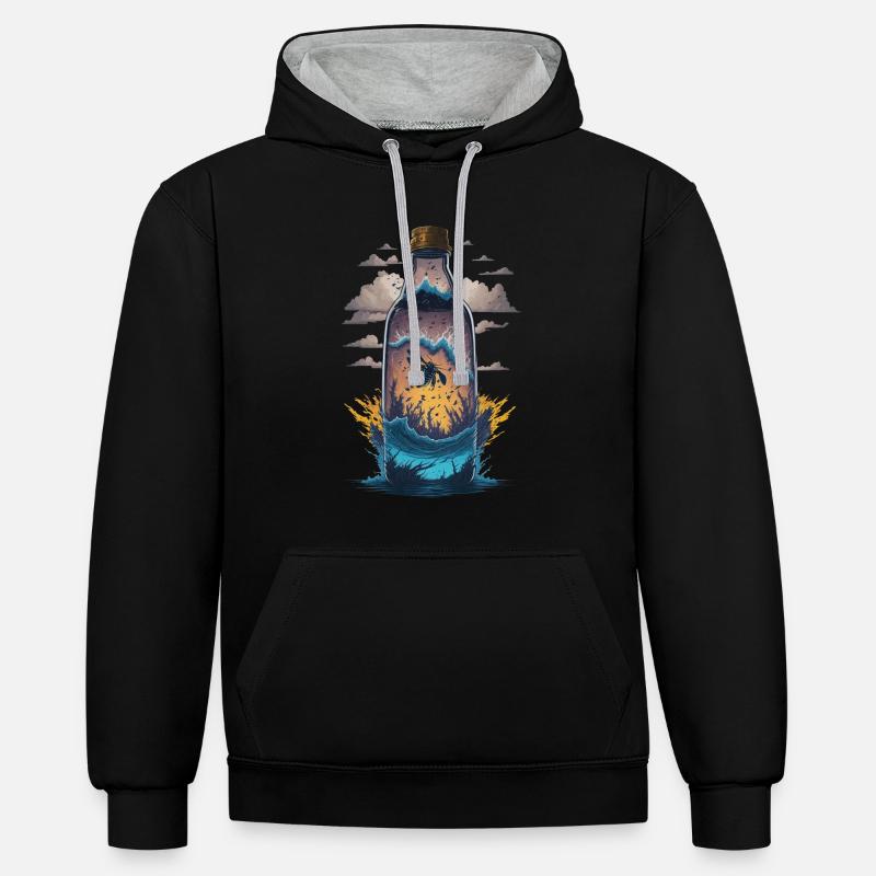 Abeille dans une bouteille d’eau - Sweat à capuche contrasté - noir/gris chiné