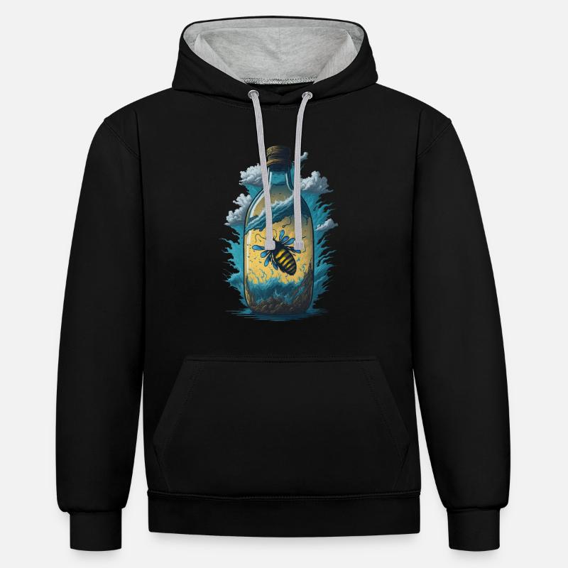 Bouteille d’abeille - Sweat à capuche contrasté - noir/gris chiné