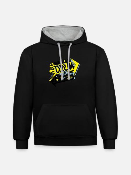 W3L0v3DNBv2(balck) - Kontrast-Hoodie - Schwarz/Grau meliert