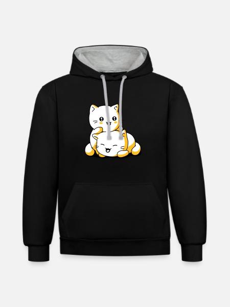 Cat Kittens kawaii - Contrast hoodie - black/heather grey