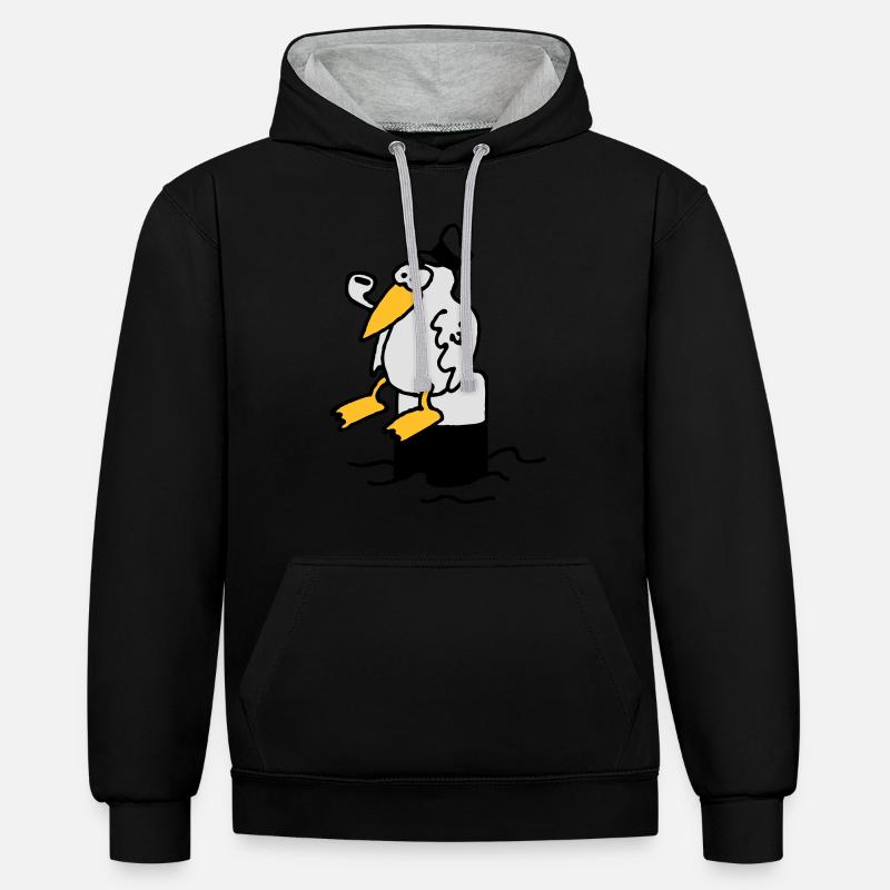 moewe_am_hafen_3c - Sweat à capuche contrasté - noir/gris chiné