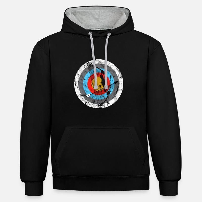 Bogenschießen Zielscheibe Compoundbogen Geschenk - Kontrast-Hoodie - Schwarz/Grau meliert