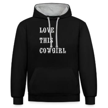 Cowboy, Valentinstag, Partnerlook, passendes Paar - Kontrast-Hoodie - Schwarz/Grau meliert - Vorne - Anna (173cm) & Nico (186cm)