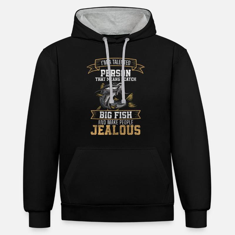 Pêcheur, Pêche, Loisirs, Eau - Sweat à capuche contrasté - noir/gris chiné