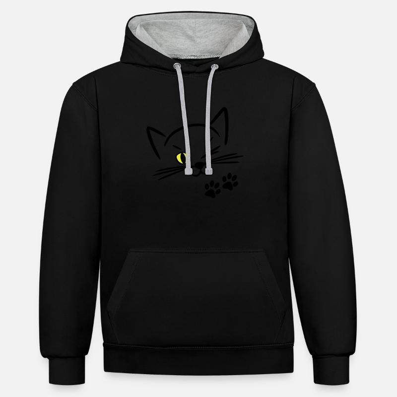 chat mignon, clin d'oeil - Sweat à capuche contrasté - noir/gris chiné