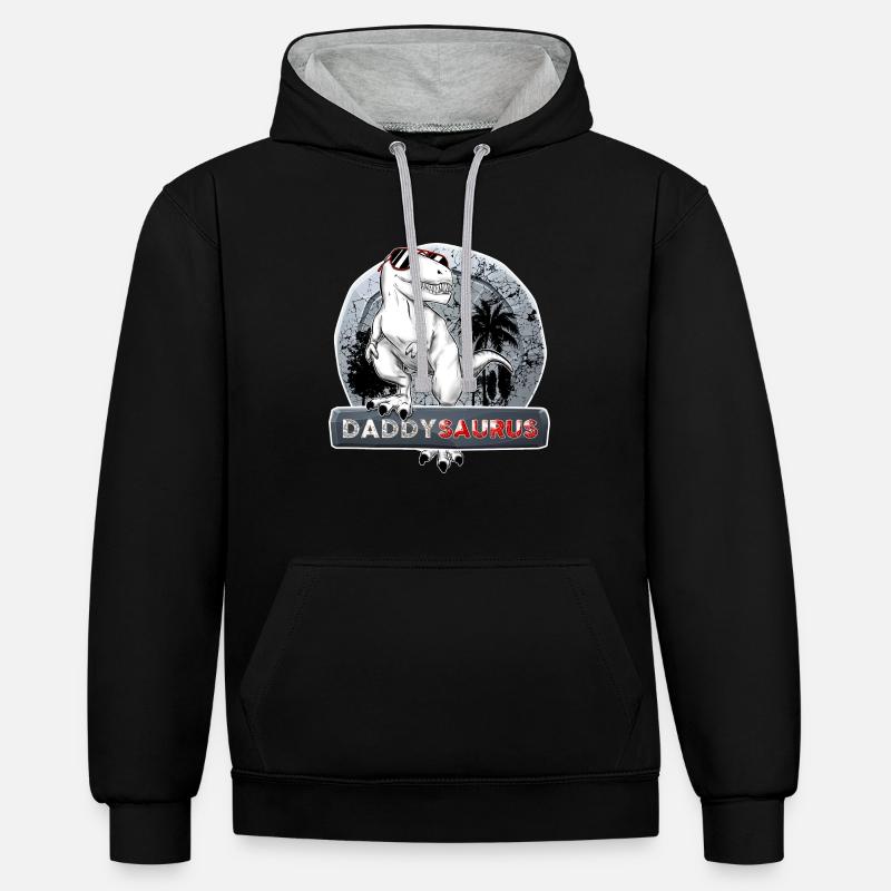Daddysaurus Dinosaure Papa Drôle - Sweat à capuche contrasté - noir/gris chiné