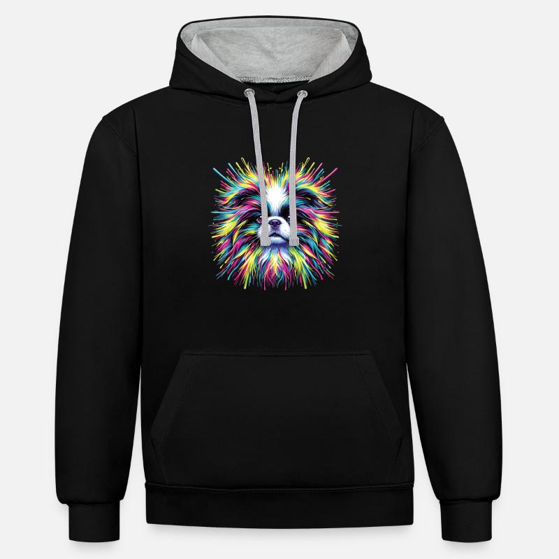 Menton du Japon - Sweat à capuche contrasté - noir/gris chiné