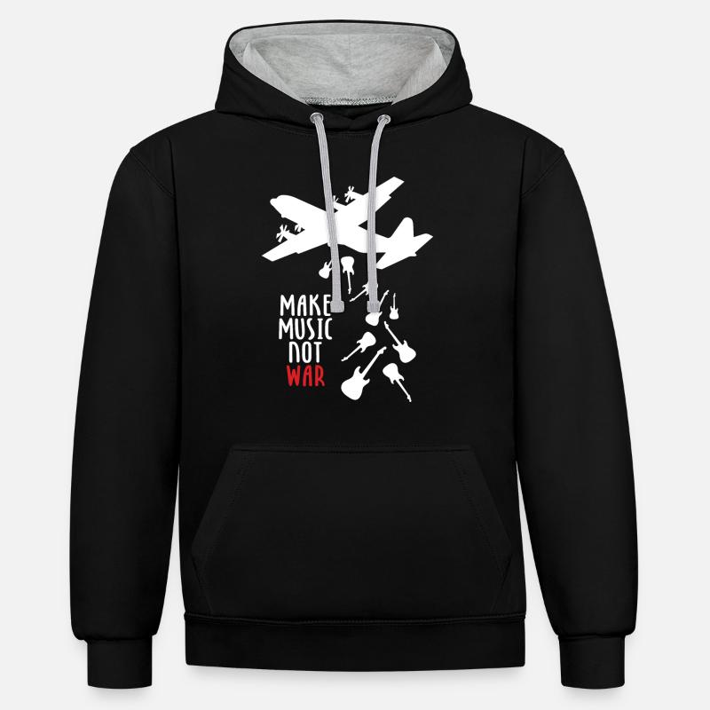 Make Music Not War - Sweat à capuche contrasté - noir/gris chiné