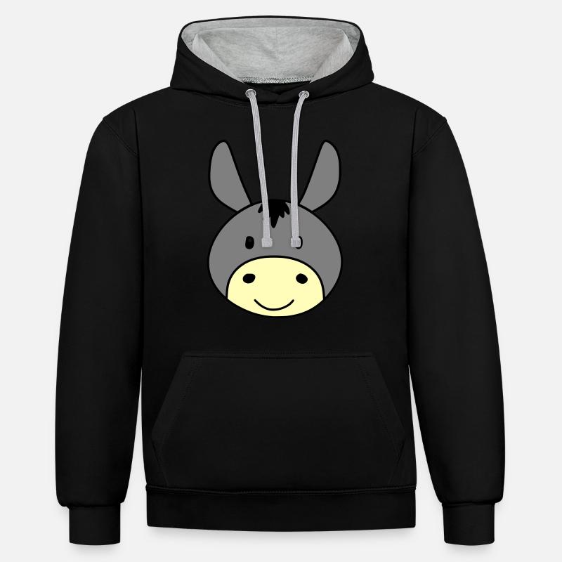 Âne mignon - Sweat à capuche contrasté - noir/gris chiné