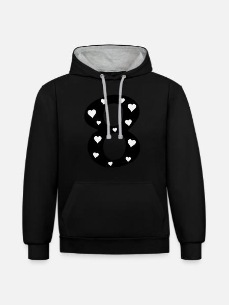 8 Birthday with heart - Contrast hoodie - black/heather grey