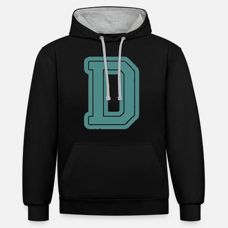 Lettre D - Sweat à capuche contrasté - noir/gris chiné