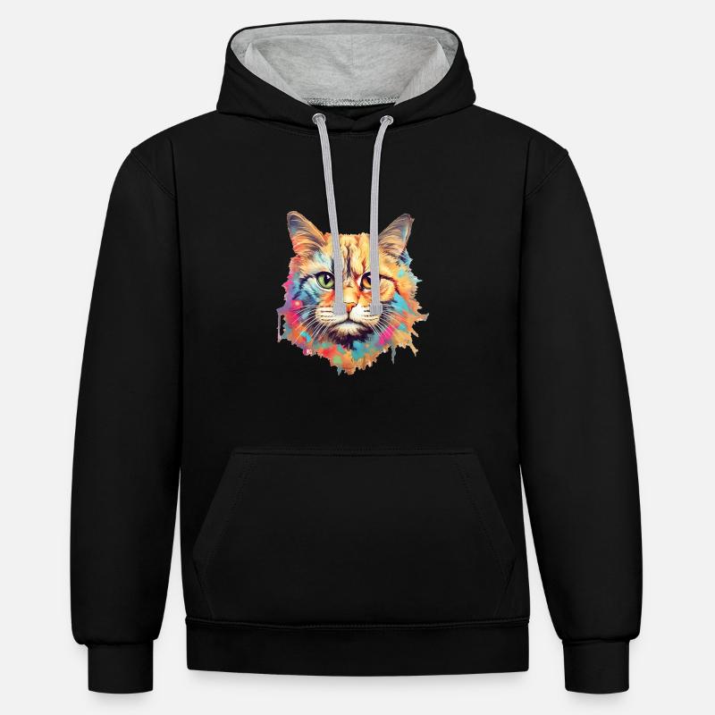 Chat - Sweat à capuche contrasté - noir/gris chiné