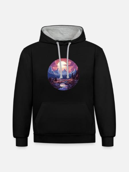 Landscape - Illustration - Contrast hoodie - black/heather grey