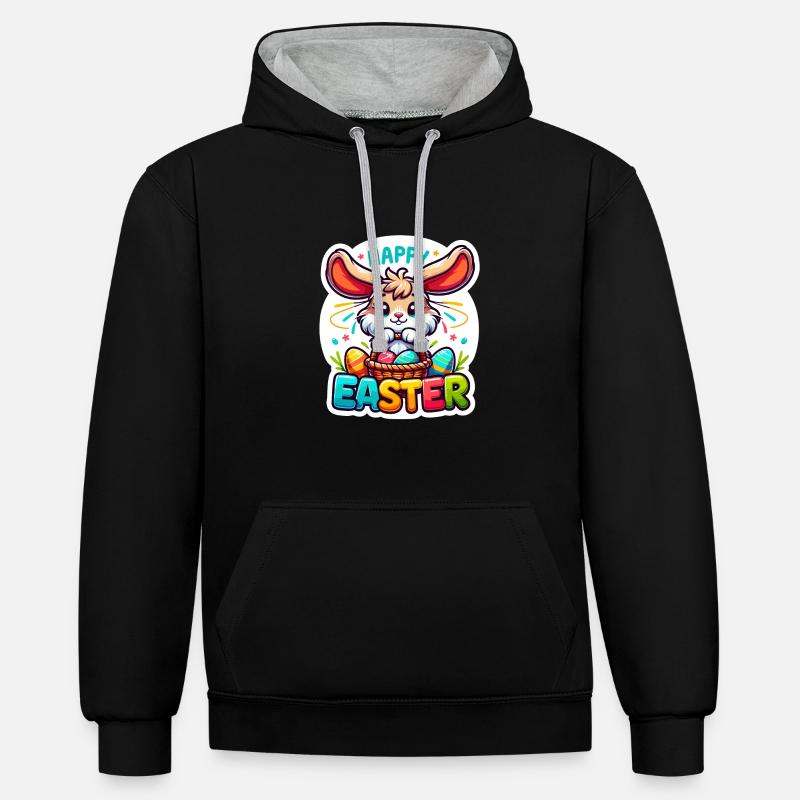Happy Easter - Easter Bunny Illustration - Contrast hoodie - black/heather grey