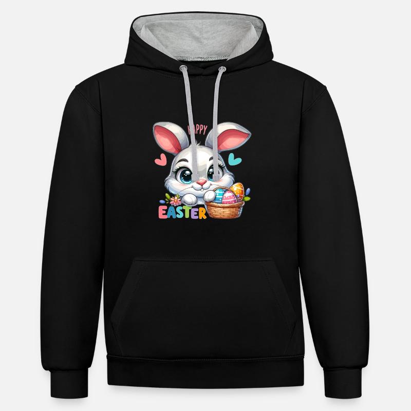 Happy Easter - Easter Bunny Illustration - Contrast hoodie - black/heather grey