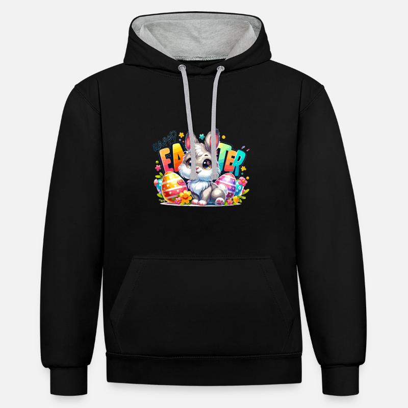 Happy Easter - Easter Bunny Illustration - Contrast hoodie - black/heather grey