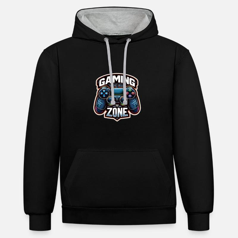 Gaming Zone - Controller Illustration - Kontrast-Hoodie - Schwarz/Grau meliert