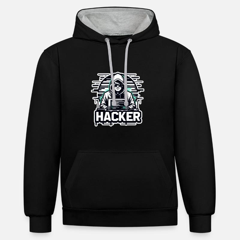 Hacker - Illustration - Sweat à capuche contrasté - noir/gris chiné