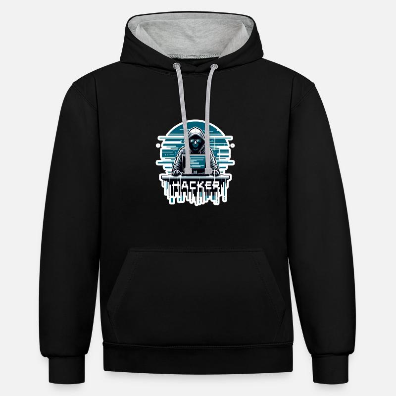 Hacker - Illustration - Sweat à capuche contrasté - noir/gris chiné