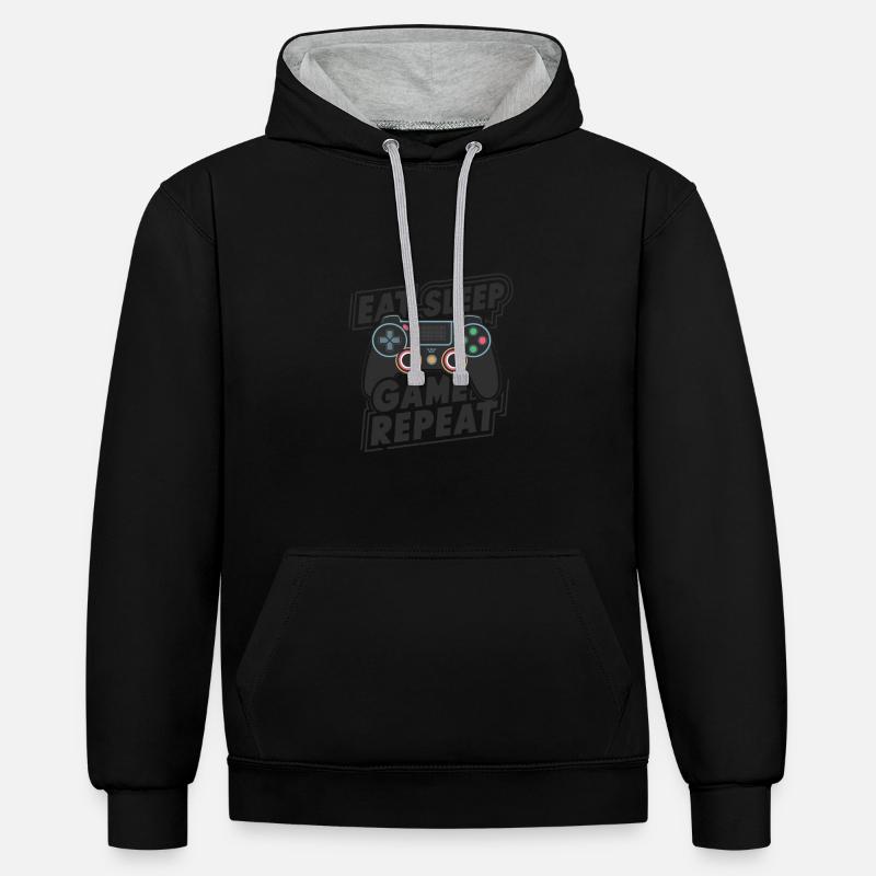 Manger, dormir, jouer, répéter - Sweat à capuche contrasté - noir/gris chiné
