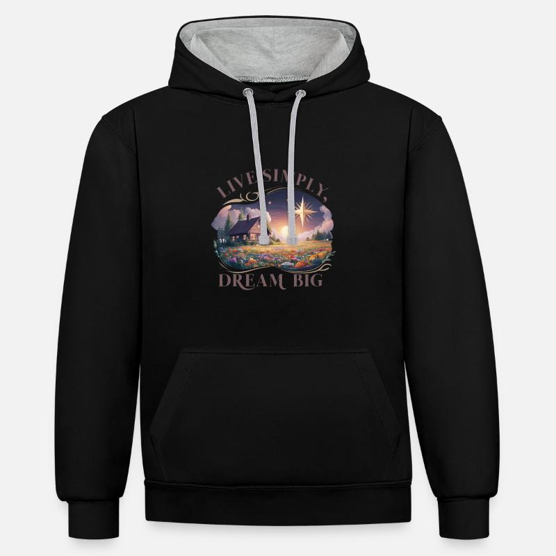 Vivre simplement, rêver grand - Sweat à capuche contrasté - noir/gris chiné