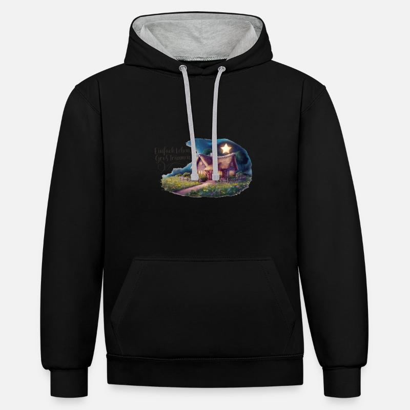 Vivre simplement, rêver grand - Sweat à capuche contrasté - noir/gris chiné