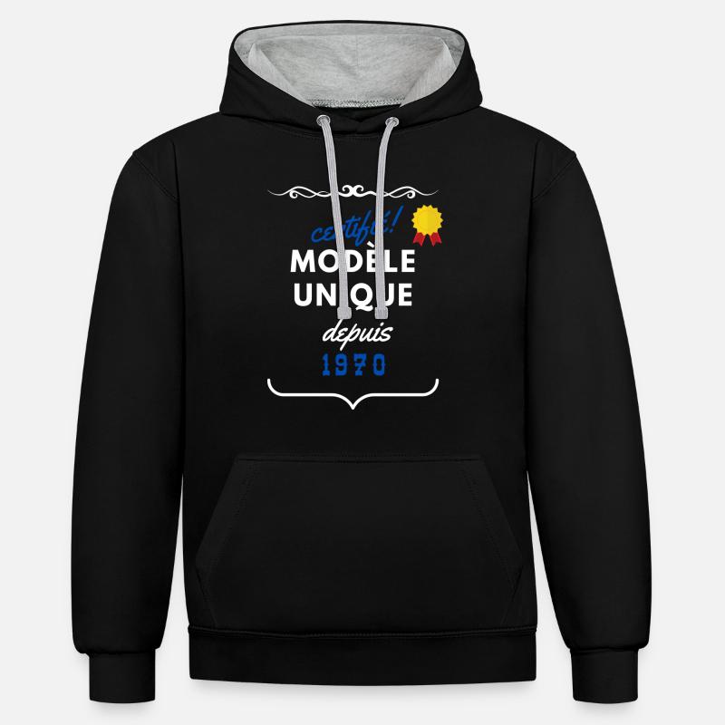 certifié modèle unique 1970 - Sweat à capuche contrasté - noir/gris chiné