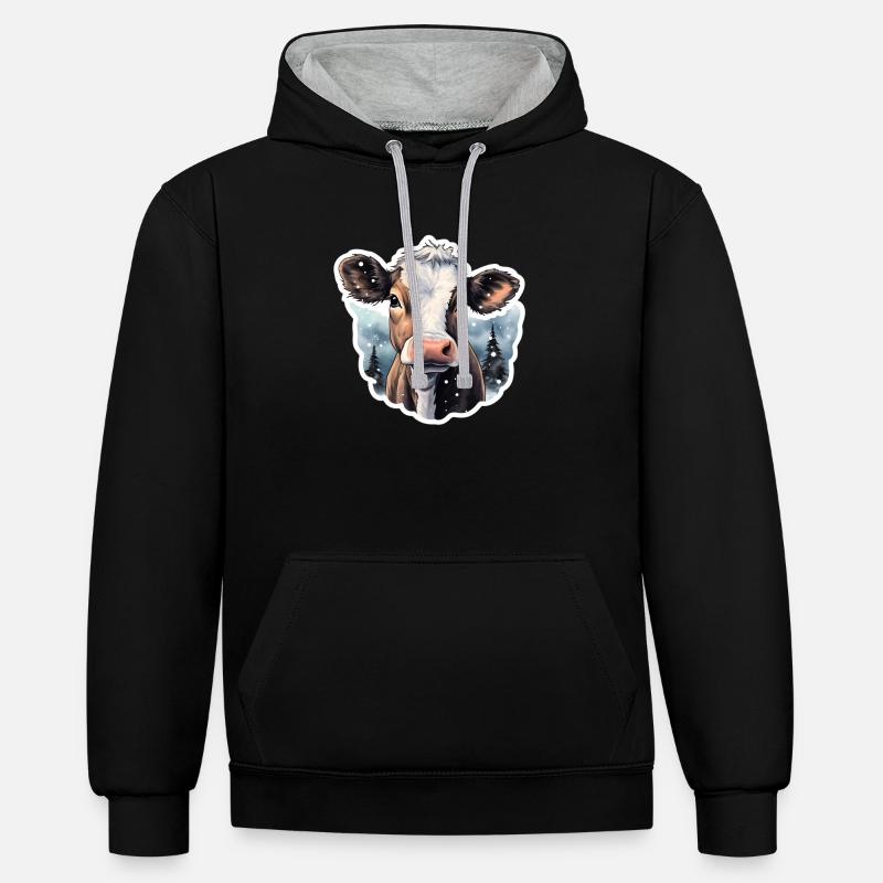 Boeuf dans la neige - Sweat à capuche contrasté - noir/gris chiné