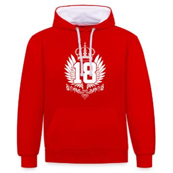 18ÈME ANNIVERSAIRE 18 ANS - Sweat à capuche contrasté - rouge/blanc - Devant - Liana (172cm) & Jaron (178cm)