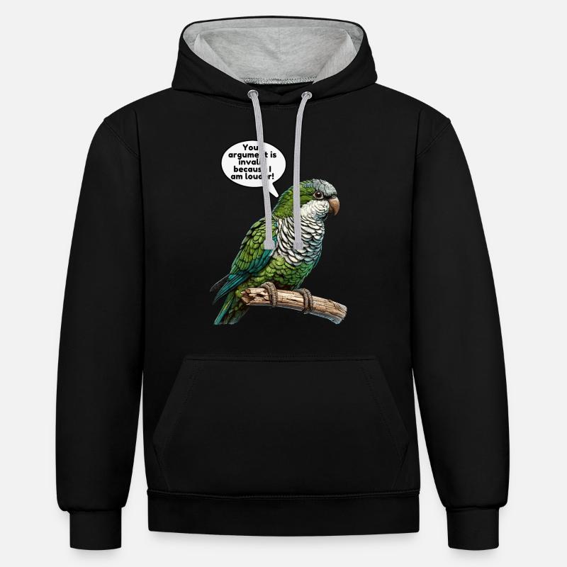 Perroquet Quaker Moine Perruche - Sweat à capuche contrasté - noir/gris chiné