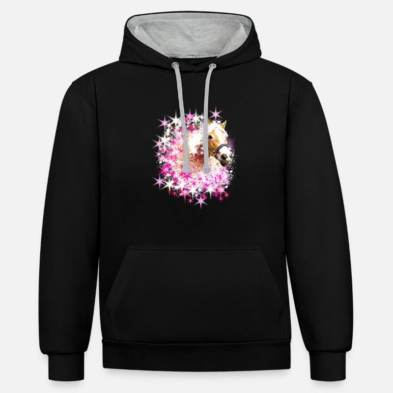 Cheval,Haflinger, Graffiti, Peinture,Chevaux,Étoiles - Sweat à capuche contrasté - noir/gris chiné