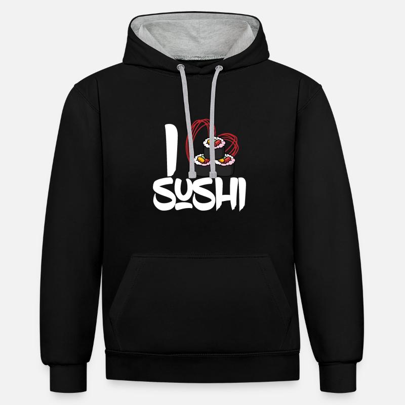 J’adore les sushis - Sweat à capuche contrasté - noir/gris chiné