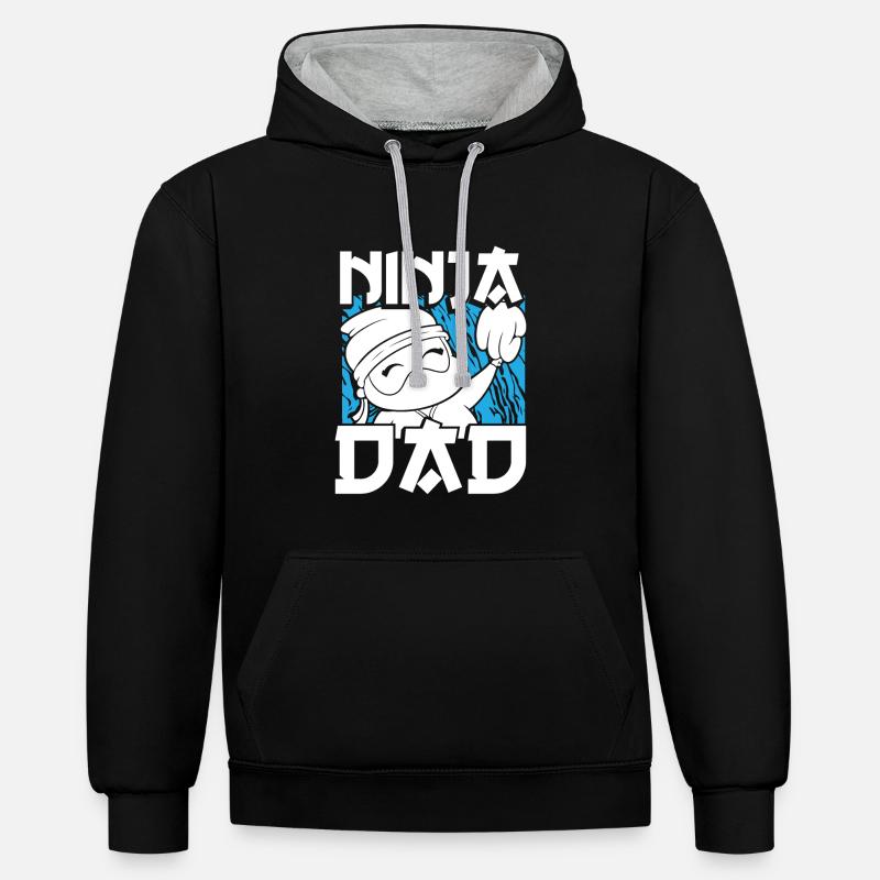 Papa ninja mignon - Sweat à capuche contrasté - noir/gris chiné