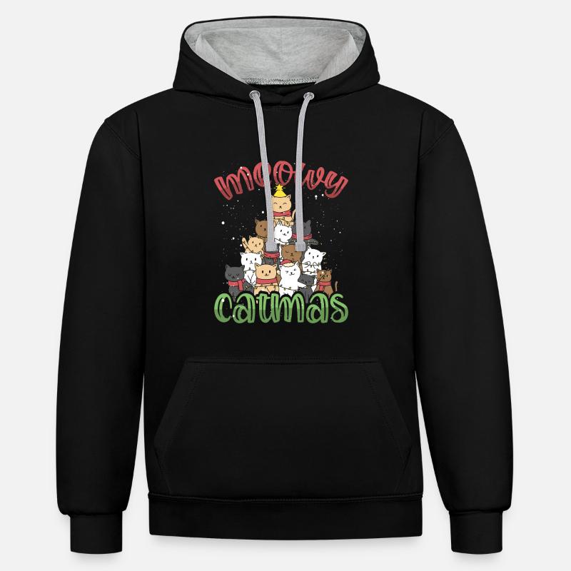 Weihnachtskratzbaum Mit Stern - Kontrast-Hoodie - Schwarz/Grau meliert