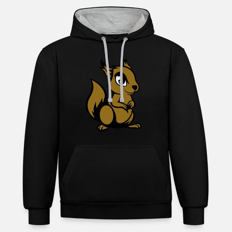 Écureuil Bande Dessinée Animal - Sweat à capuche contrasté - noir/gris chiné