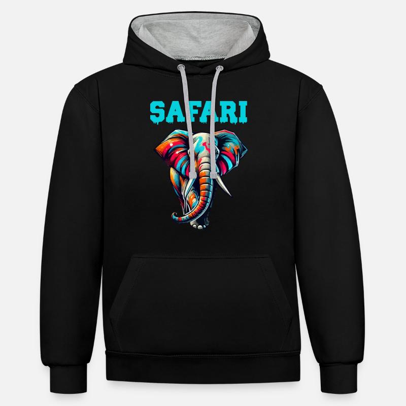 Safari à dos d’éléphant - Sweat à capuche contrasté - noir/gris chiné