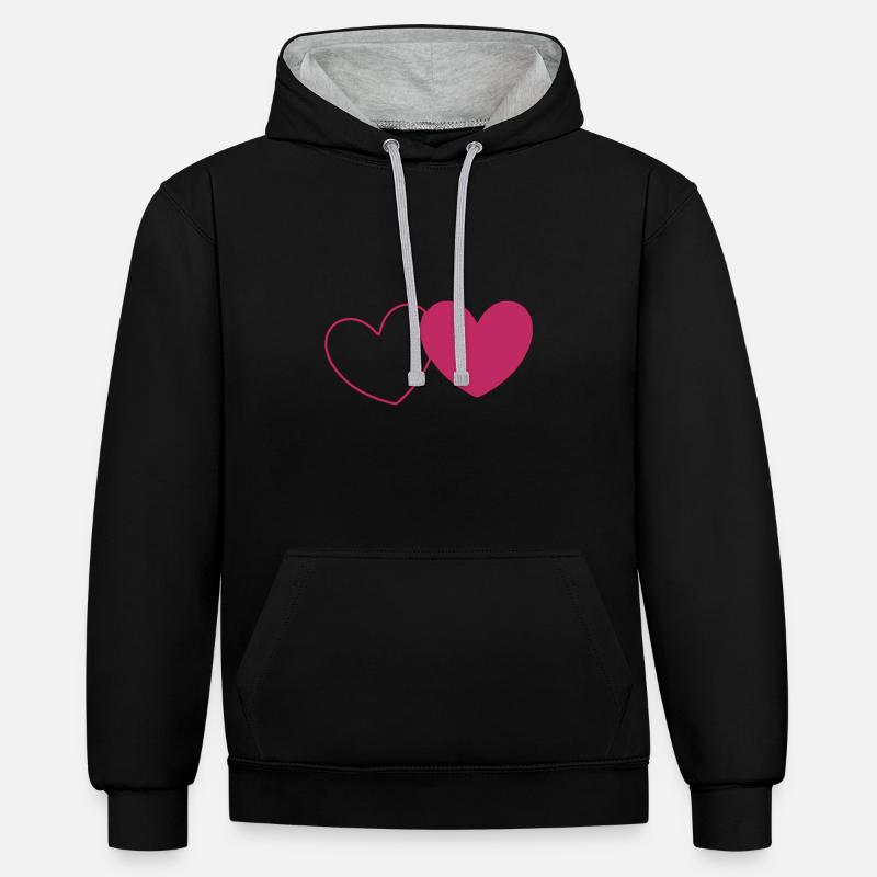 Saint-Valentin, Saint-Valentin, Saint-Valentin - Sweat à capuche contrasté - noir/gris chiné