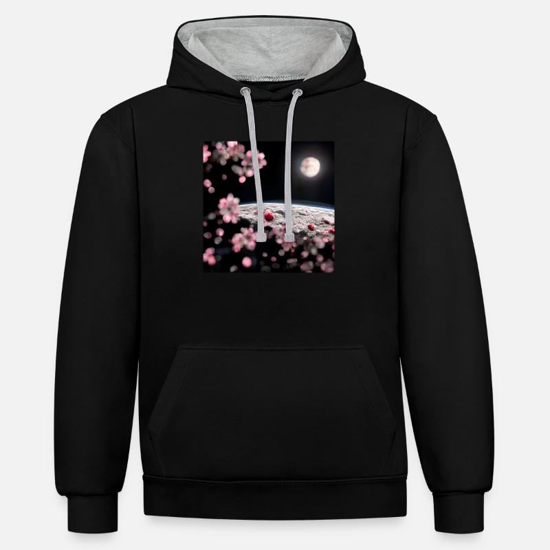 Cherry Tree on the Moon - Kontrast-Hoodie - Schwarz/Grau meliert