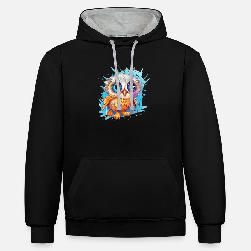 Niedliche Wachsame Eule | Nachtschwärmer Eule - Kontrast-Hoodie - Schwarz/Grau meliert