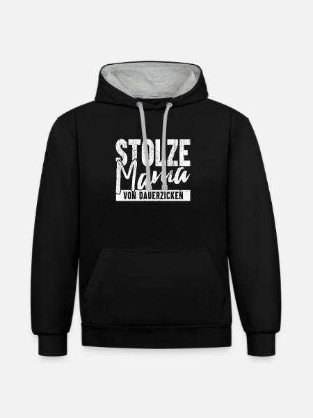 Stolze Mama von Dauerzicken - Kontrast-Hoodie - Schwarz/Grau meliert