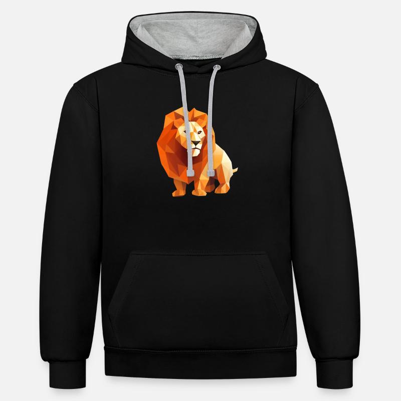 Conception de logo Lion Head Low Poly - Sweat à capuche contrasté - noir/gris chiné
