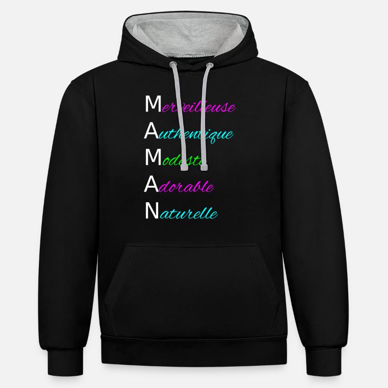 Maman merveilleuse authentique modeste adorable - Sweat à capuche contrasté - noir/gris chiné