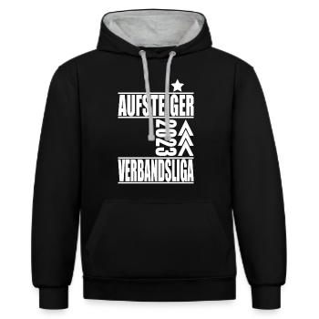 Aufsteiger Verbandsliga 2023 Aufstiegstrikot - Kontrast-Hoodie - Schwarz/Grau meliert - Vorne - Anna (173cm) & Nico (186cm)