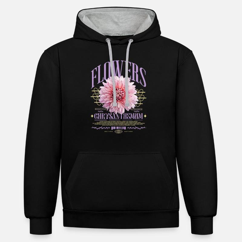 Chrysanthème Chrysanthèmes - Sweat à capuche contrasté - noir/gris chiné