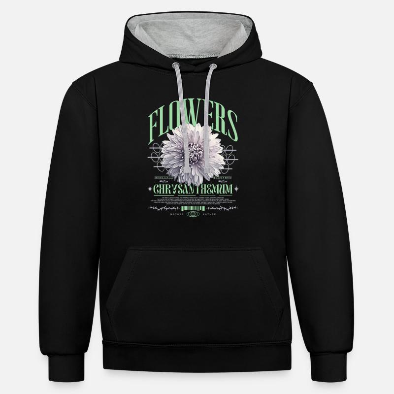 Chrysanthème Fleurs de chrysanthème - Sweat à capuche contrasté - noir/gris chiné